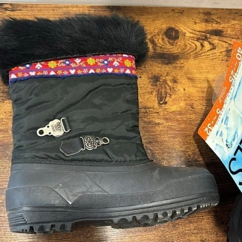 SOREL BLACK WINTER BOOTS YOUTH BIG GIRLS SIZE 5 FLORAL BOHO LINED NWT